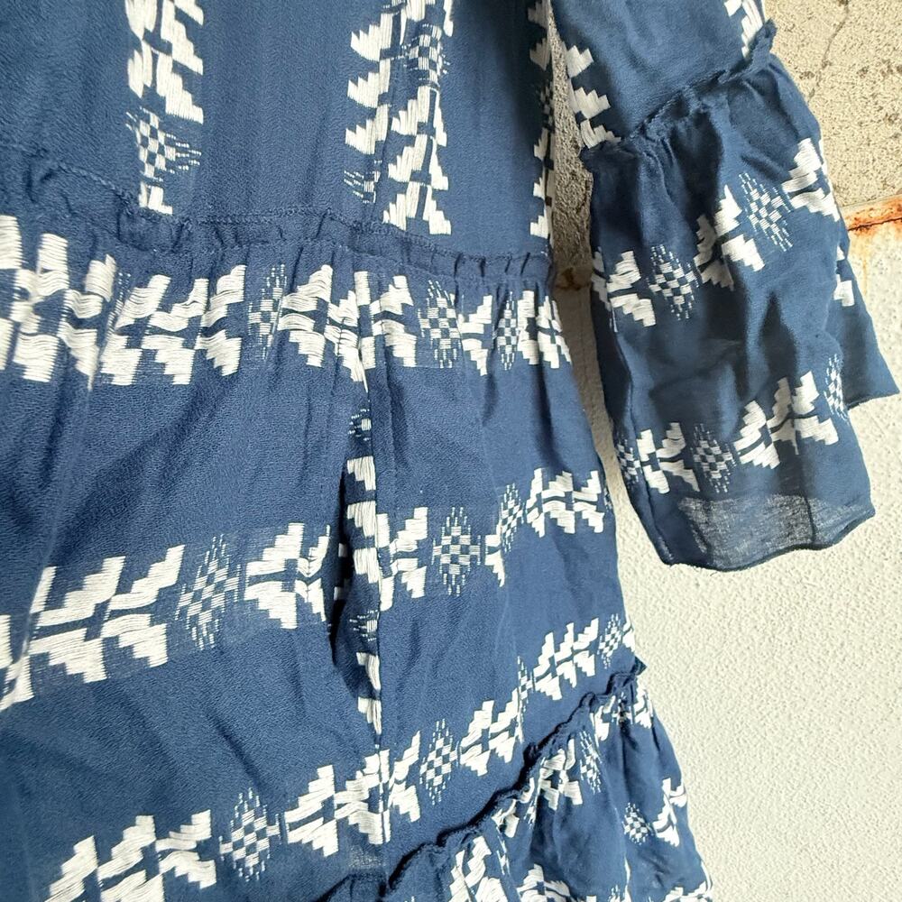 Elan Boho Embroidered Cotton Mini Dress Navy Tiered Cottagecore Indie‎ M - Picture 6 of 8